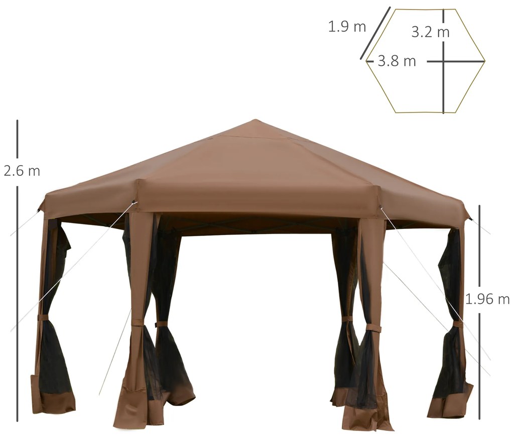 Outsunny Foisor de Gradina pliabil cu Plasa de tantari 3.6x3.6x2.6m Maro