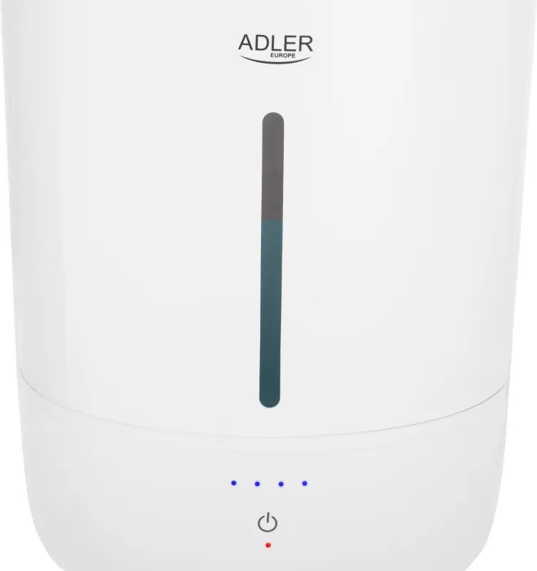 Umidificator de aer Adler AD 7971, 30 W, Pana la 20 m², 5 litri, 150-300 ml/h, ultrasonic, Pana la 50 h cu o umplere, Alb