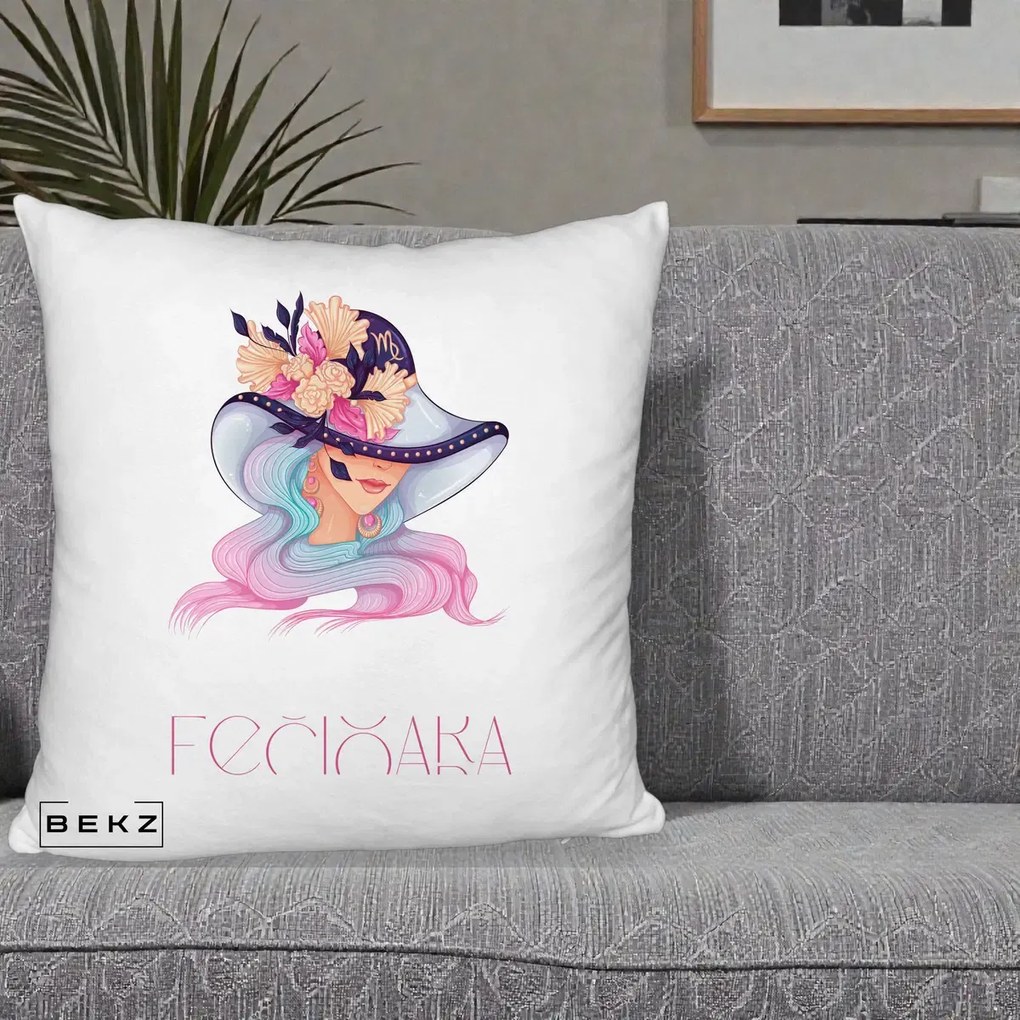 Perna Personalizata Zodie Fecioara, 40x40 cm, Alb Pufos, Husa Detasabila, Perna Inclusa, BEKZ®