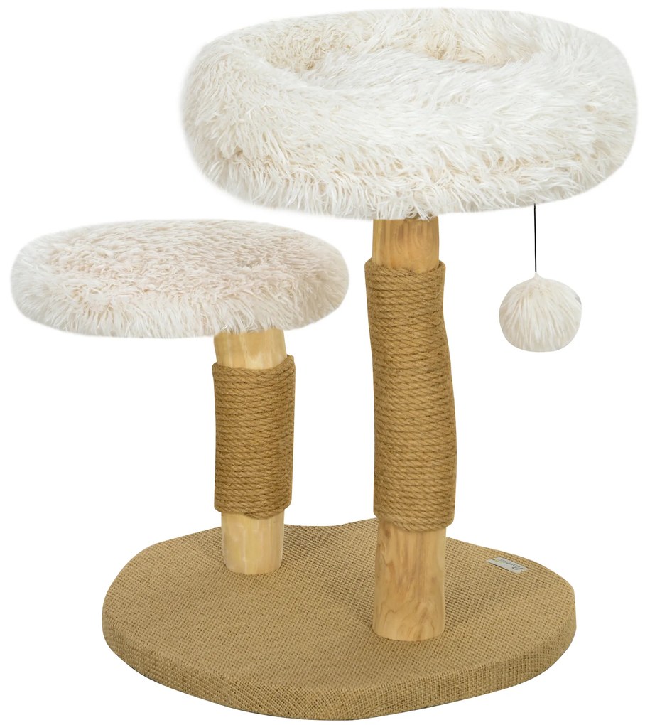 PawHut Turn pentru pisici, 61,5 cm, cu pat pentru pisici, turn pentru zgâriat, platformă de sărituri, minge de jucărie, pentru pisici de până la 5 kg, Alb | Aosom Romania