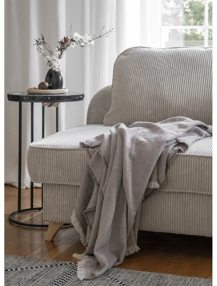 Șezlong bej cu tapițerie din catifea reiată (cu colț pe partea dreaptă) Chic Charlotte – Miuform