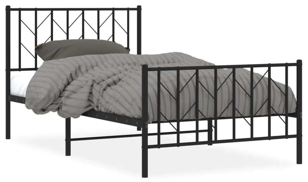 374450 vidaXL Cadru pat metalic cu tăblii de cap/picioare, negru, 100x200 cm