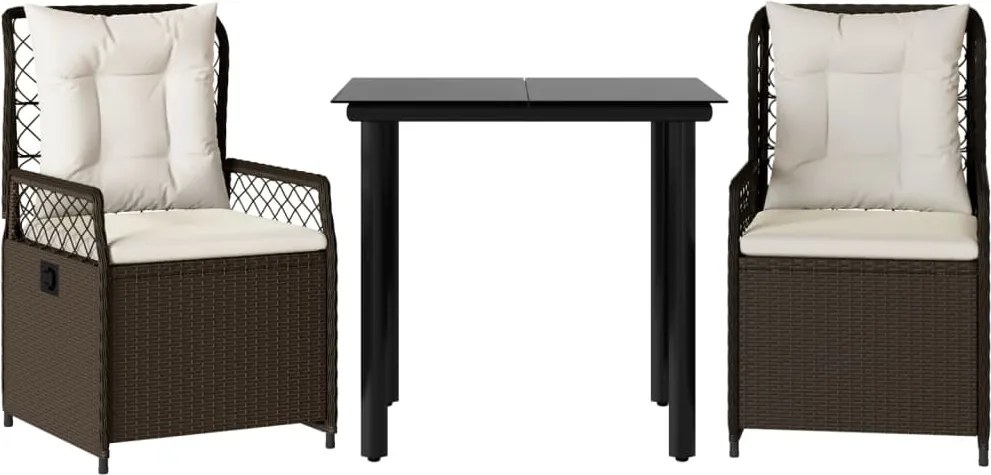vidaXL Set mobilier de grădină cu perne, 3 piese, maro, poliratan