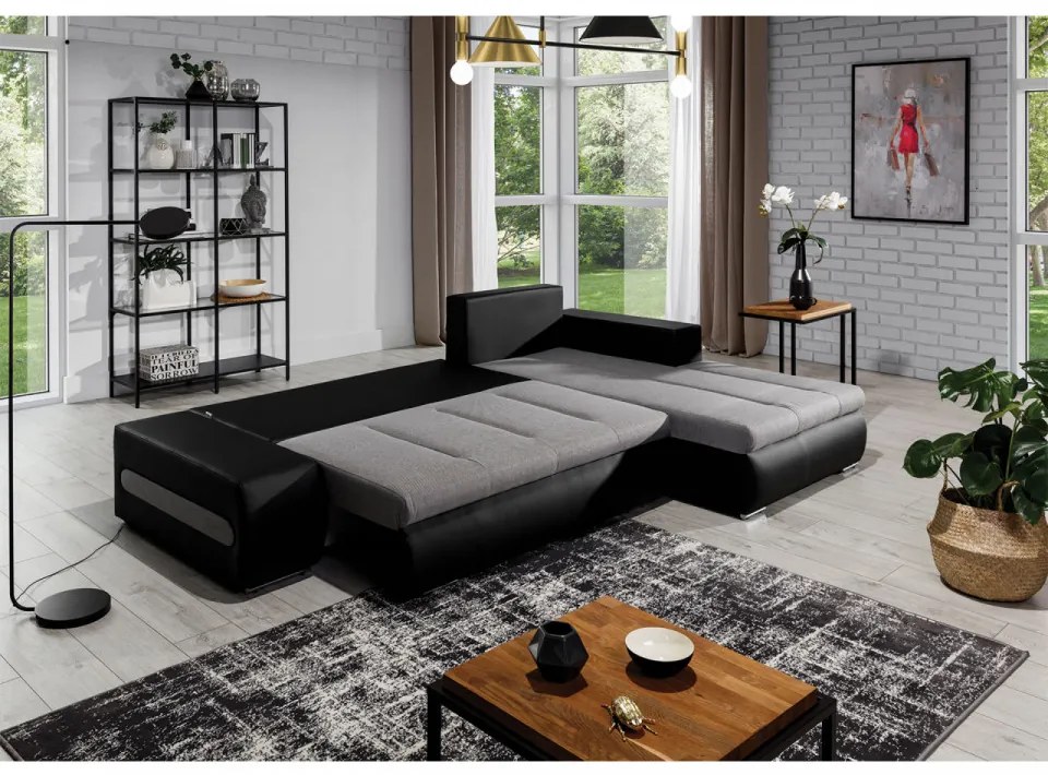 Coltar extensibil cu spatiu pentru depozitare, 275x180x88 cm, Ottavio R01, Eltap (Culoare: Gri pepit / Albastru)