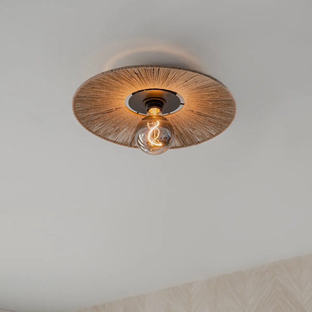 Plafoniera rustică neagră cu frânghie - Sacha