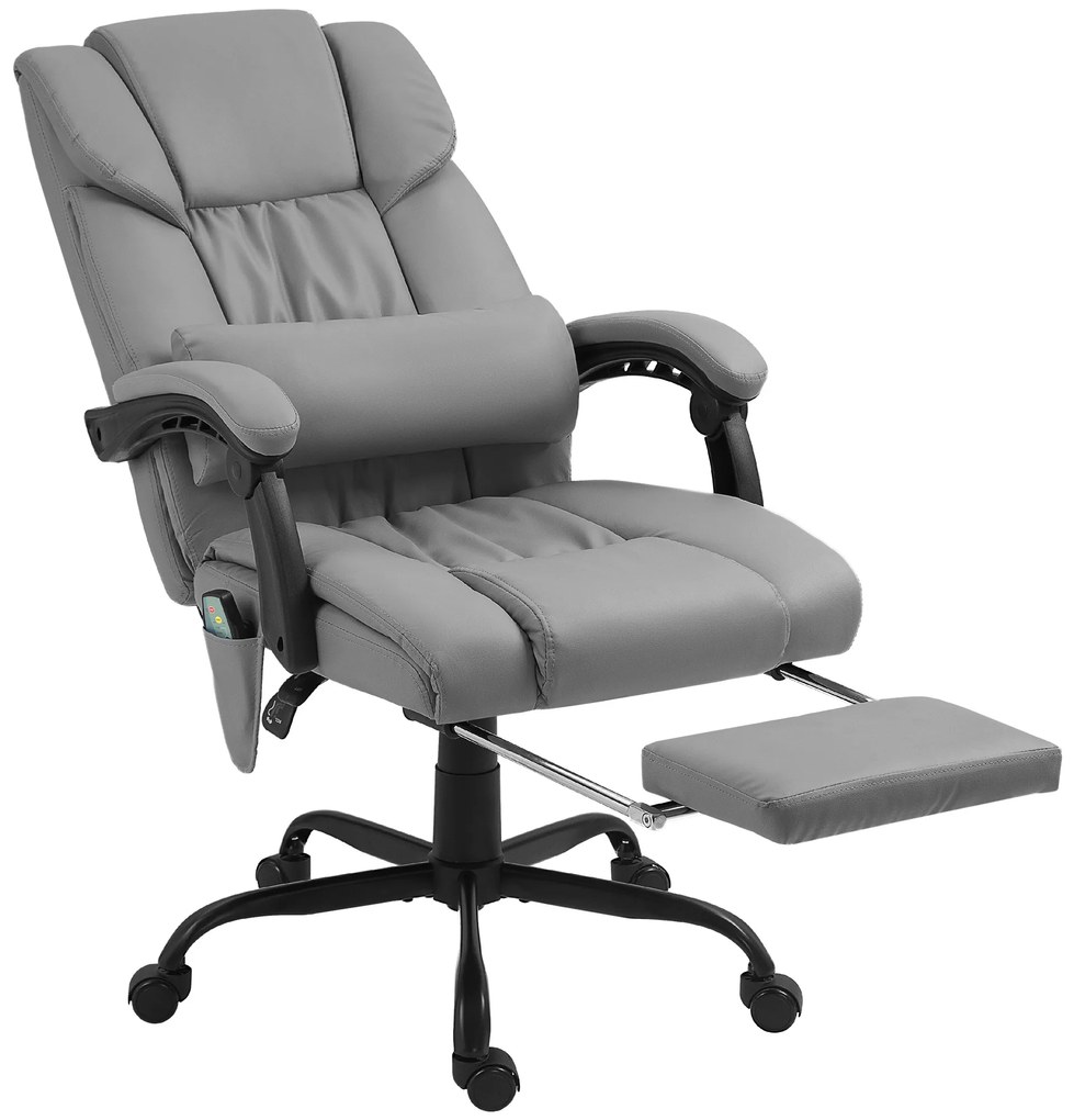 Vinsetto Fotoliu Reglabil pe Înălțime cu Tetieră și Suport pentru Picioare din Piele Artificială, 66x75x112-122 cm, Gri | Aosom Romania