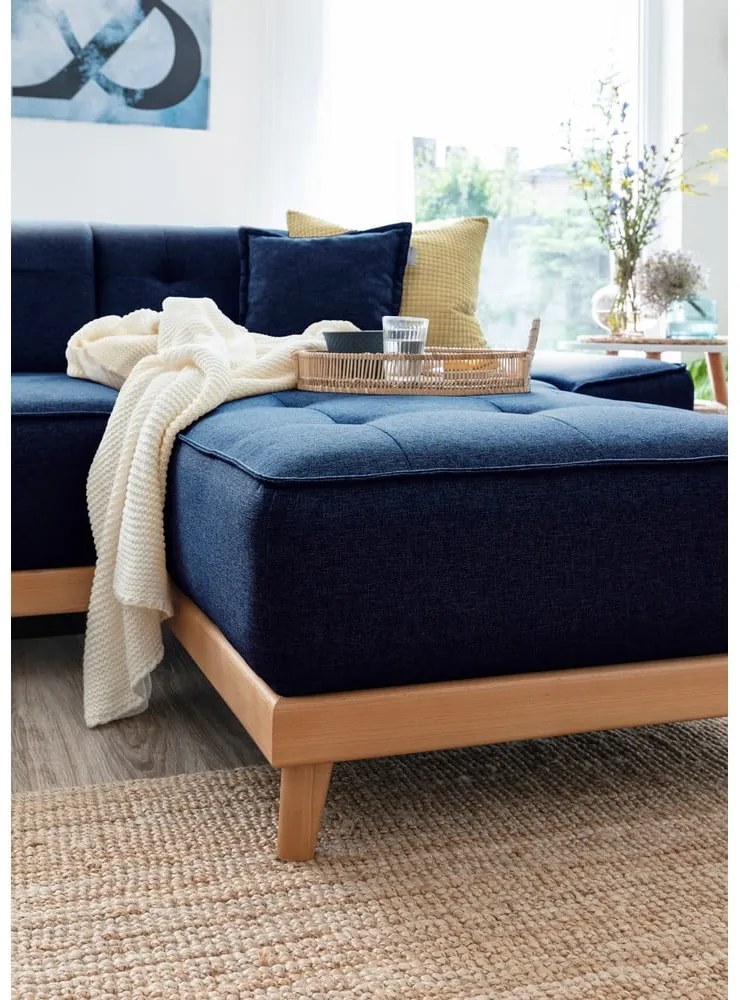 Canapea extensibilă în formă de "U" cu șezlong pe partea stângă Miuform Dazzling Daisy, albastru marin