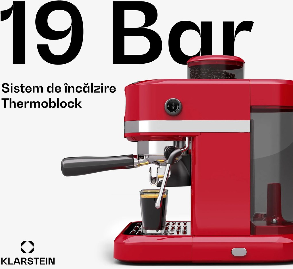 Klarstein Espressor Bella, Vintage, râșniță, 20 bari, spumator de lapte, manometru, 1550 W