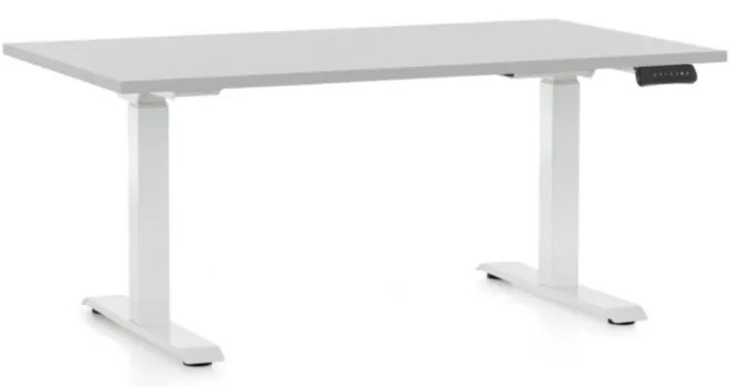 Masa inaltime reglabila OfficeTech C, 120 x 80 cm, bază albă, gri deschis