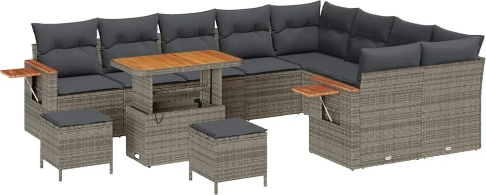 vidaXL Set de canapele pentru grădină cu pernă 13 pcs Gri poliratan