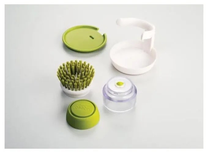 Perie cu dozator și suport Joseph Joseph Palm Scrub, verde