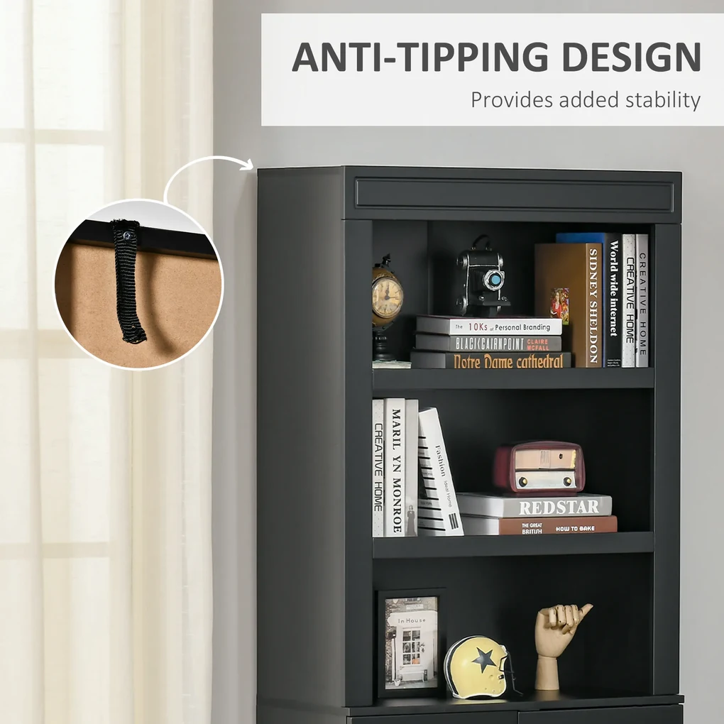 HOMCOM Bufet Bucătărie Lemn cu Spațiu Depozitare, Etajere Ajustabile, Dulap 2 Uși, Design Modern, Negru | Aosom Romania