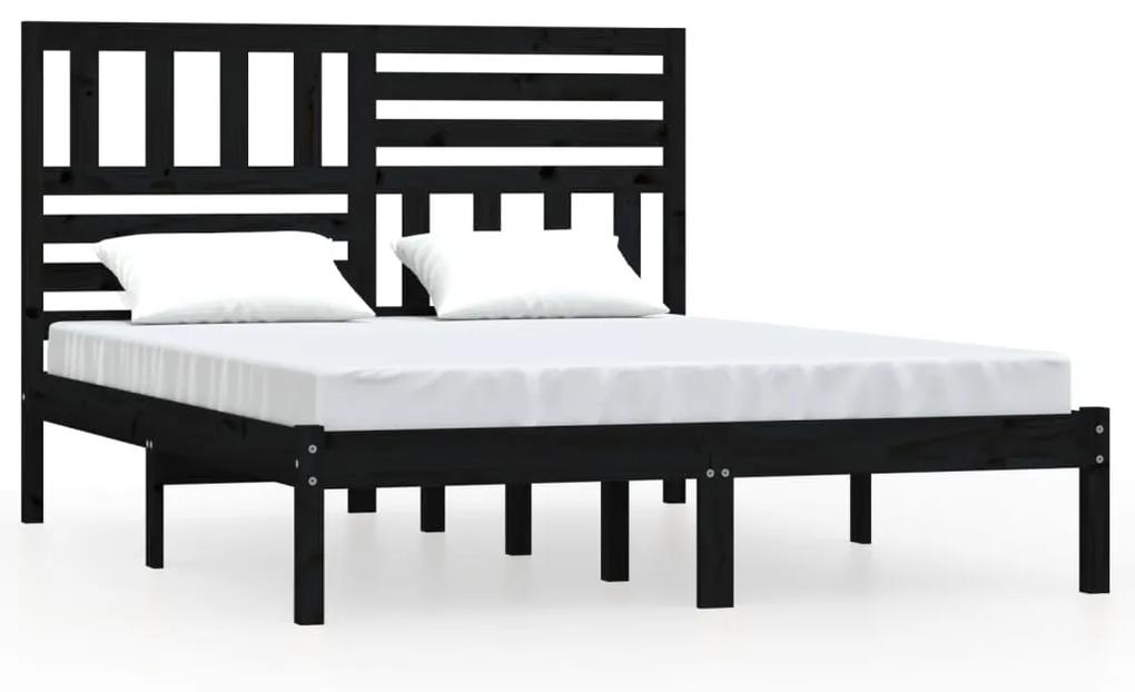 3101032 vidaXL Cadru de pat, negru, 150x200 cm, King Size, lemn masiv de pin