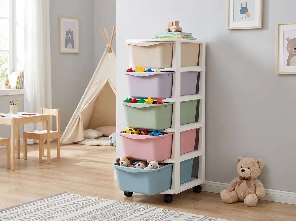 Raft pe roti cu sertare TONES 97x36x36 cm, colorat