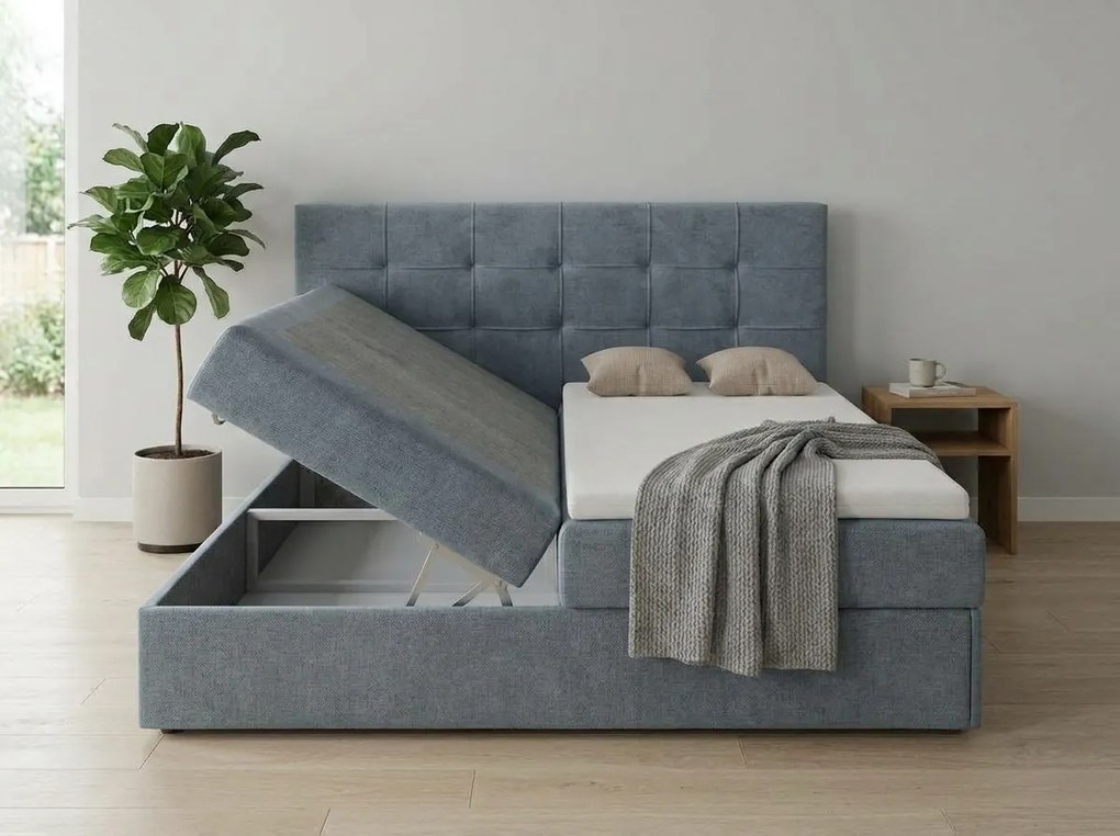 Pat boxspring tapitat DIRELIS TRINITY 180x200 cm gri Saltea: Saltea cu arcuri Bonell
