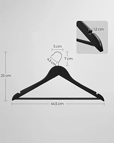 Set de 50 umerase din lemn, Songmics, Negru-Argintiu, 44.5x23x1.2 cm