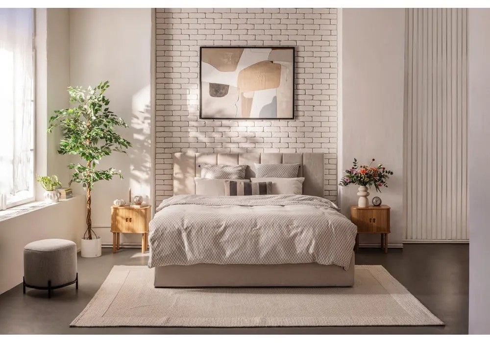 Pat matrimonial bej tapițat cu spațiu de depozitare cu somieră 180x200 cm Thessa Bold Line – Bonami Selection