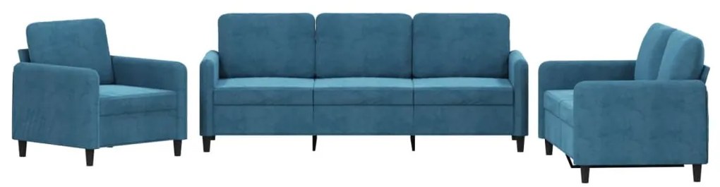 3201943 vidaXL Set de canapele, 3 piese, albastru, catifea