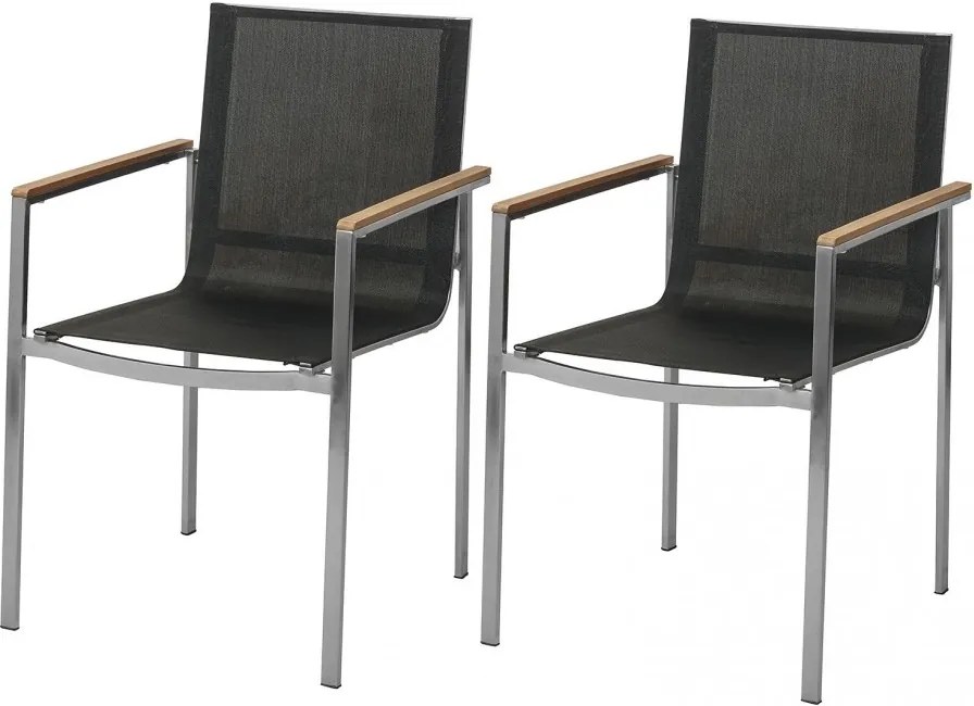 Set de 6 scaune Teakline textile/otel inoxidabil/lemn masiv, negru, 55 x 86 x 58 cm