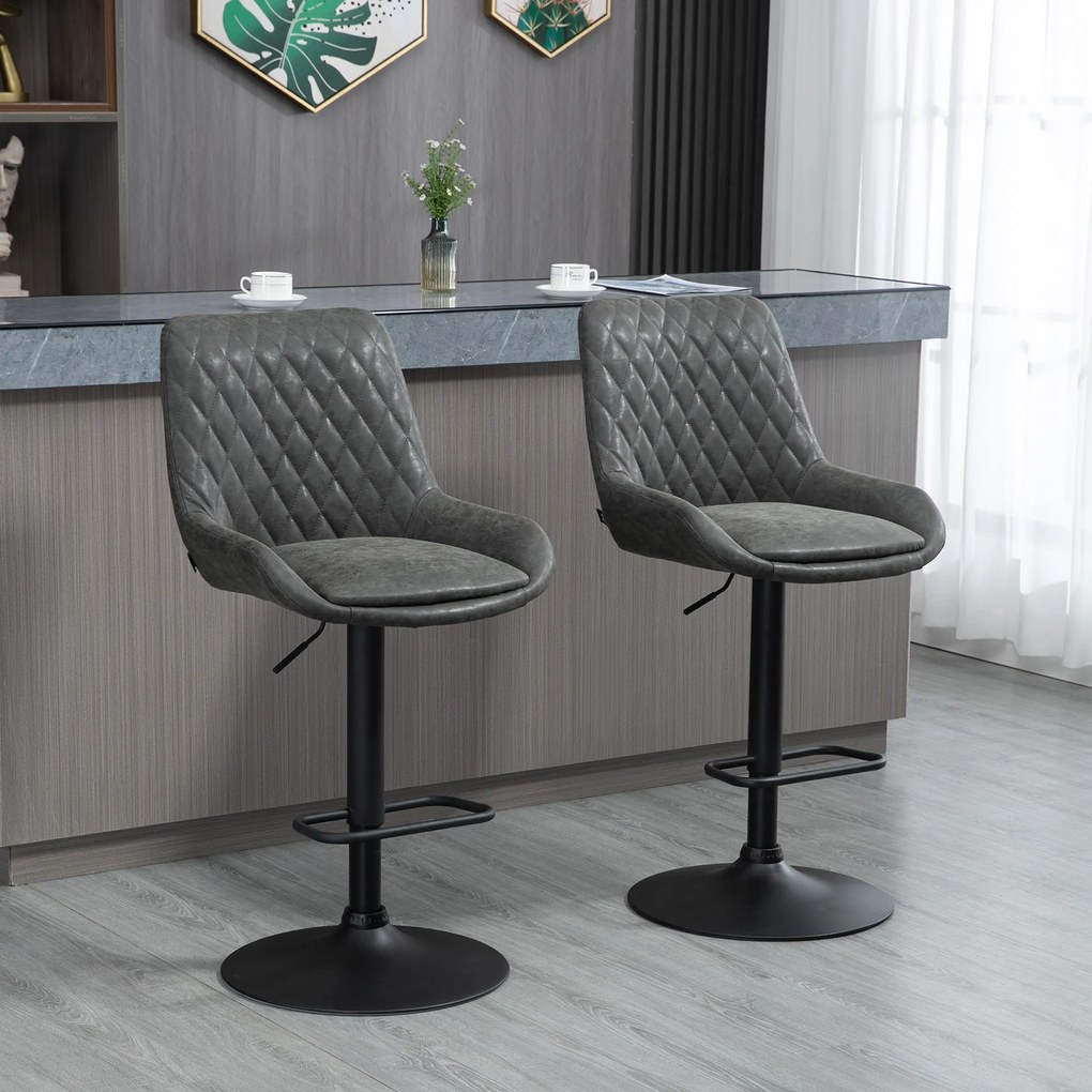 HOMCOM Tabureți de Bar Tabureti de Bucatarie, Design Tabureti de Inaltime, cu Suport pentru Picioare, 51 cm x 59 cm x 117 cm, Gri închis + Negru | Aosom Romania
