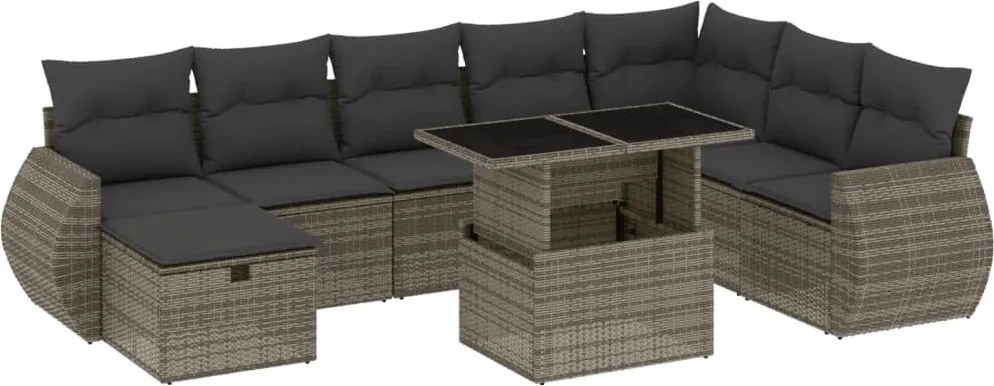 vidaXL Set canapele de grădină, 9 piese, cu perne, gri, poliratan