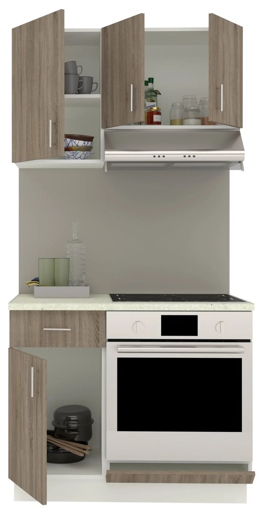 Set Bucatarie Karo V1, Stejar Sonoma Inchis/Alb, Blat Thermo 28 mm, L 100 cm