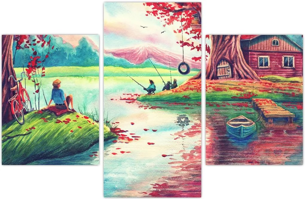 Tablou - Acuarelă, Golf într-un sat de munte (90x60 cm)