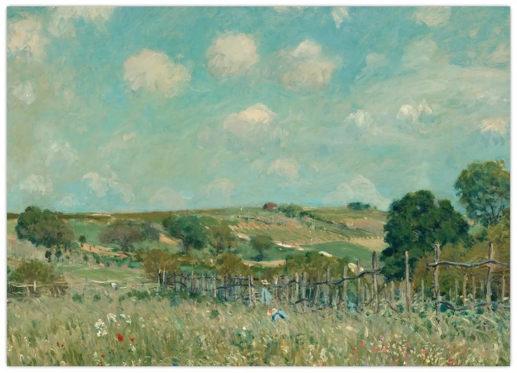 Tablou pe sticlă - Alfred Sisley,  Meadow, reproducere (70x50 cm)