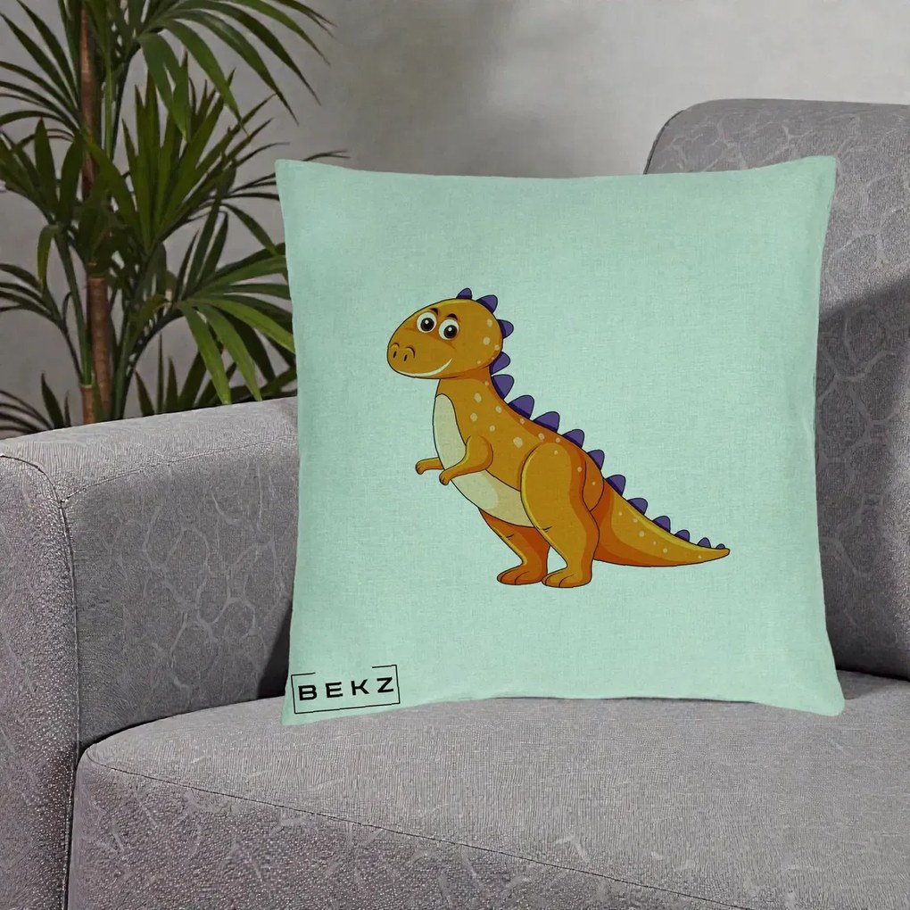 Perna Decorativa T-Rex Portocaliu, 40x40 cm, Verde Menta, Husa Detasabila, Perna Inclusa, BEKZ®
