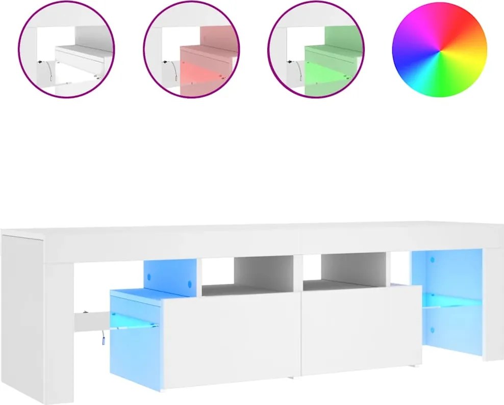 vidaXL Comodă TV cu lumini LED, alb, 140x36,5x40 cm
