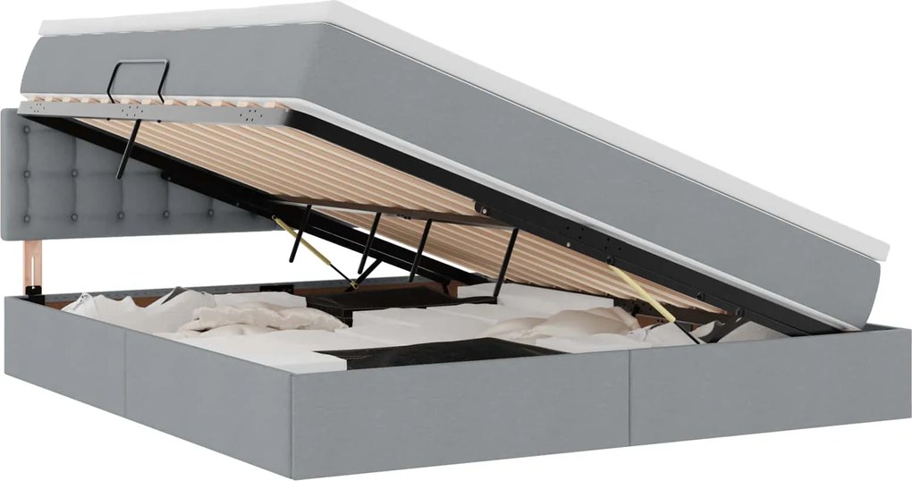 vidaXL Pat cu saltea și LED cu led Gri deschis 180 x 200 cm țesătură