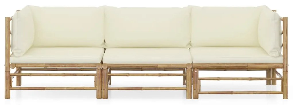 3058203 vidaXL Set mobilier de grădină, cu perne alb crem, 3 piese, bambus
