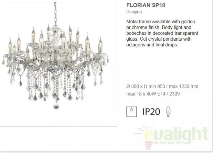 Candelabru 18 brate cristal Venezian FLORIAN SP18 CROMO 075150