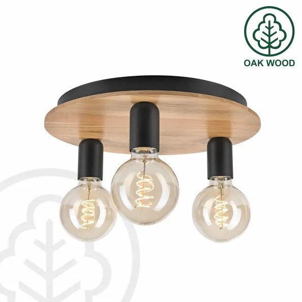 Plafonieră DUSTY 3xE27/15W/230V d. 34 cm stejar/negru