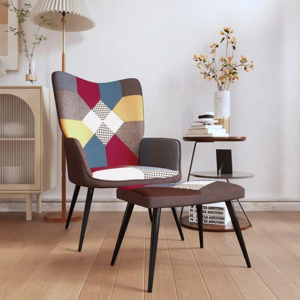 328186 vidaXL Scaun de relaxare cu taburet, textil, petice