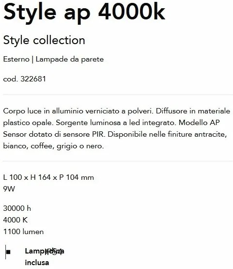 Aplica LED iluminat exterior modern IP54 Style ap 4000k cafeniu