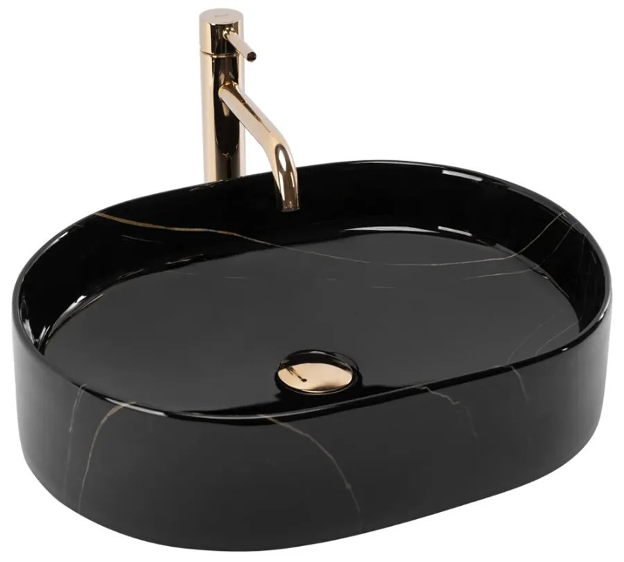 Lavoar pe blat Rea Nadia oval 50 cm negru lucios