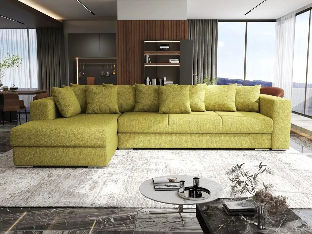 Colțar extensibil dumonde cu ladă de depozitare si sezut confortabil din spuma high-density, Gloria Enjoy Green 320x183 cm
