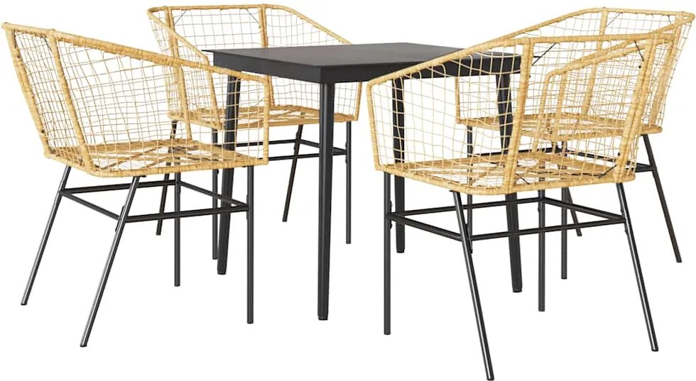 vidaXL Set de sufragerie de grădină 5 piese sticlă maro din poli ratan