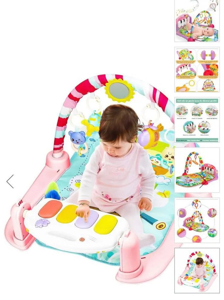 Saltea de Joacă pentru Bebe cu Pian Detasabil și Accesorii Stimulante SPC-01- roz
