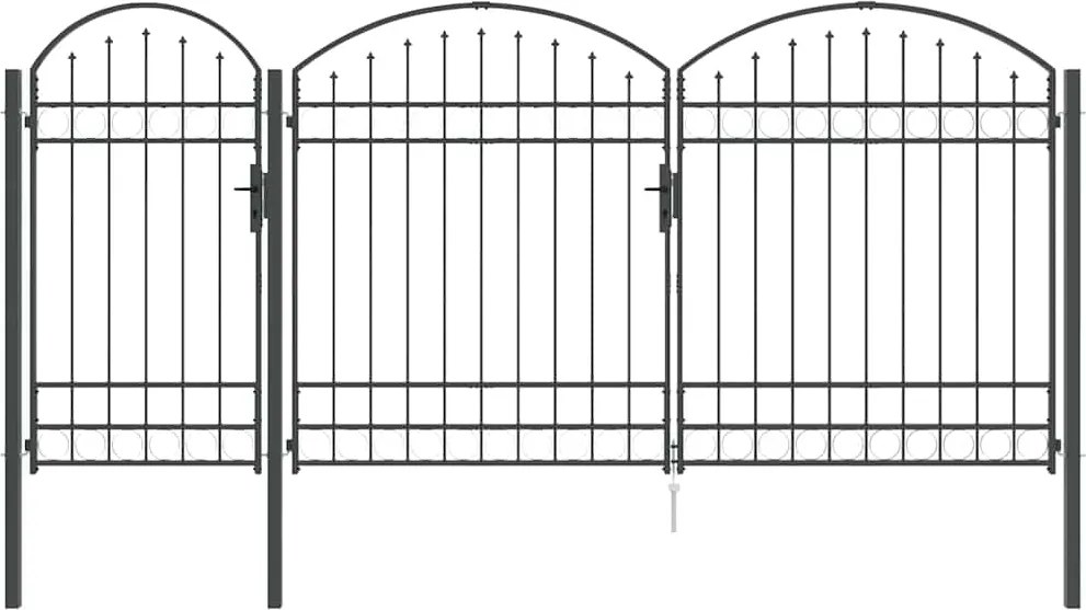 vidaXL Poartă pentru Gard cu Vârf Arcuit Gri 400 x 125 cm Oțel
