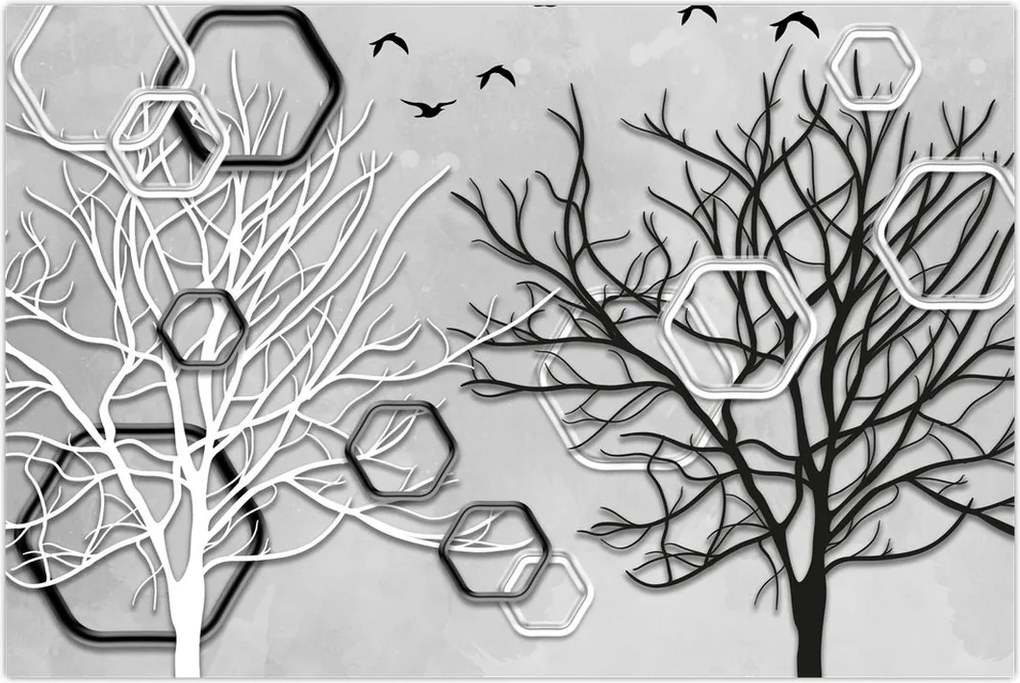 Tablou abstract cu pomi (90x60 cm)