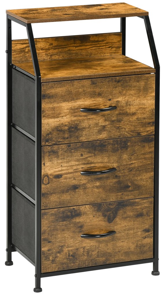 HOMCOM Comodă cu 3 sertare din material textil detasabile si 2 rafturi, 44 x 29 x 92 cm, lemn si metal | Aosom Romania