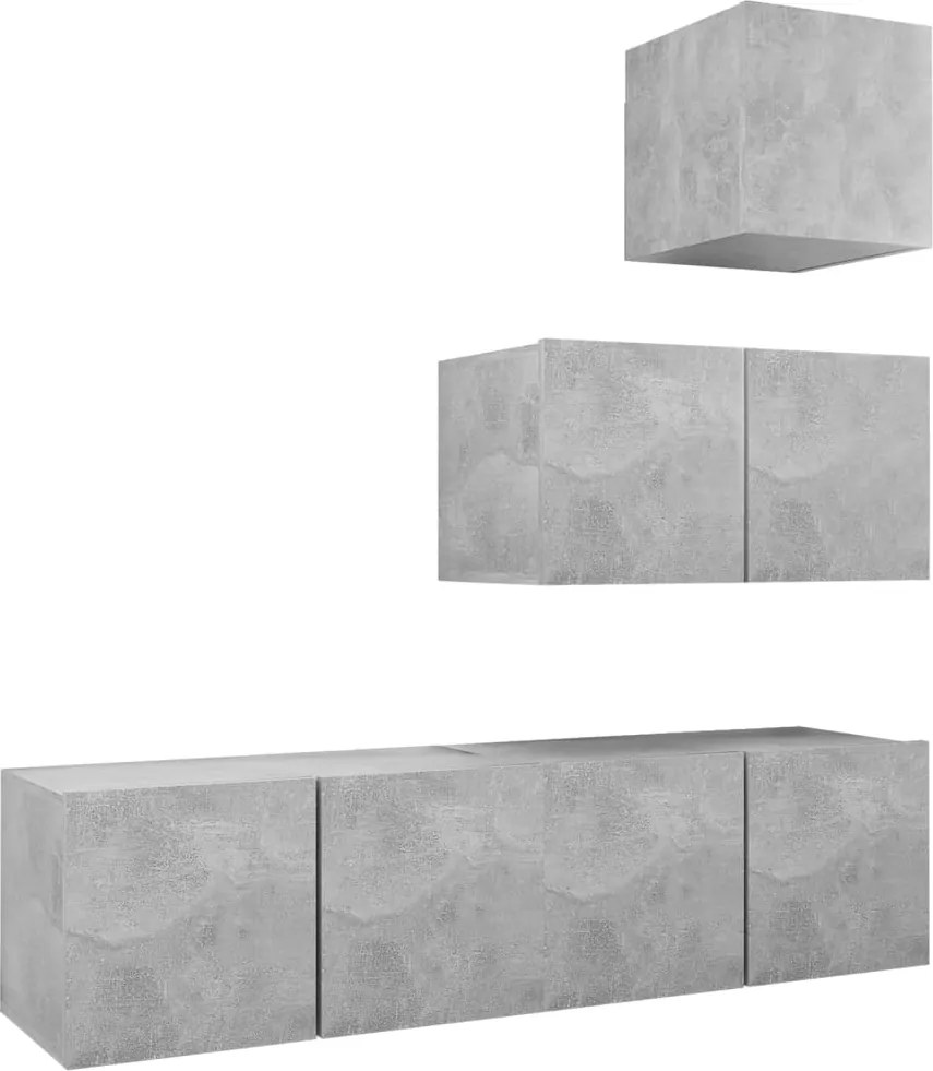 vidaXL Set de dulapuri TV, 4 piese, gri beton, lemn prelucrat