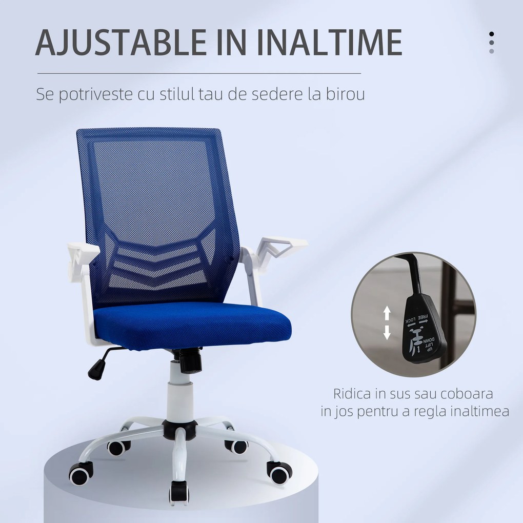 Scaun de Birou Ergonomic cu Cotiere si Suport Lombar, Fotoliu Birou Pivotant si Inaltime Reglabila din Tesatura Albastra Vinsetto | Aosom Romania