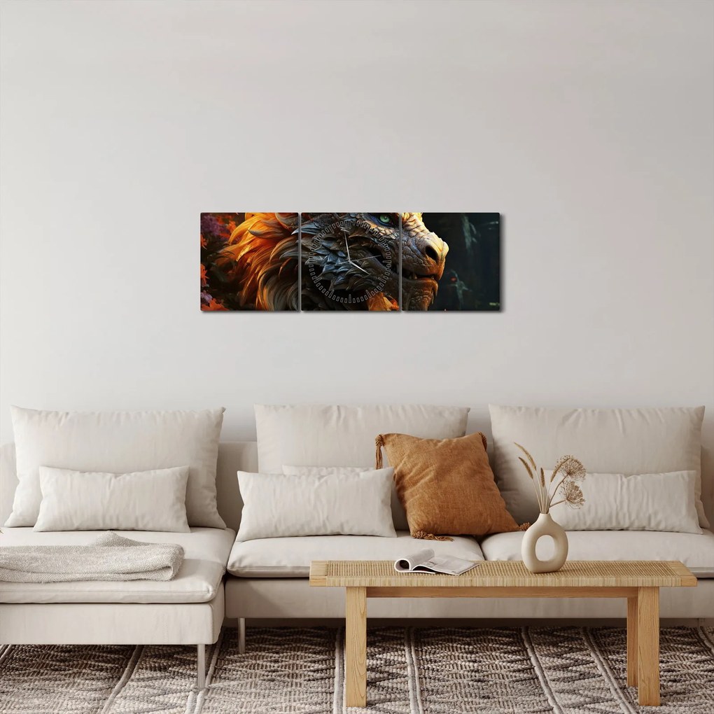 Tablou - Dragon (cu ceas) (90x30 cm)