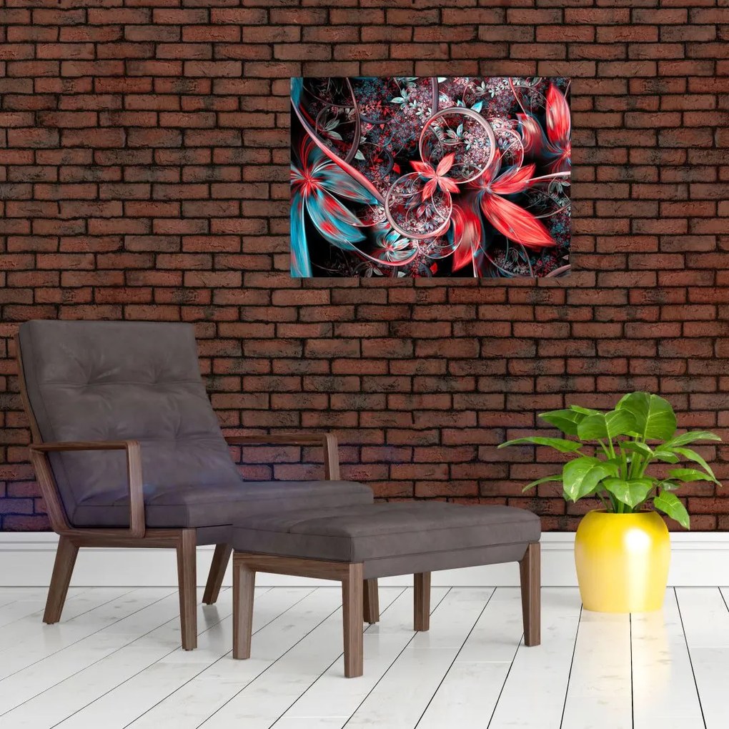 Tablou pe sticlă abstract cu flori exotice (70x50 cm)