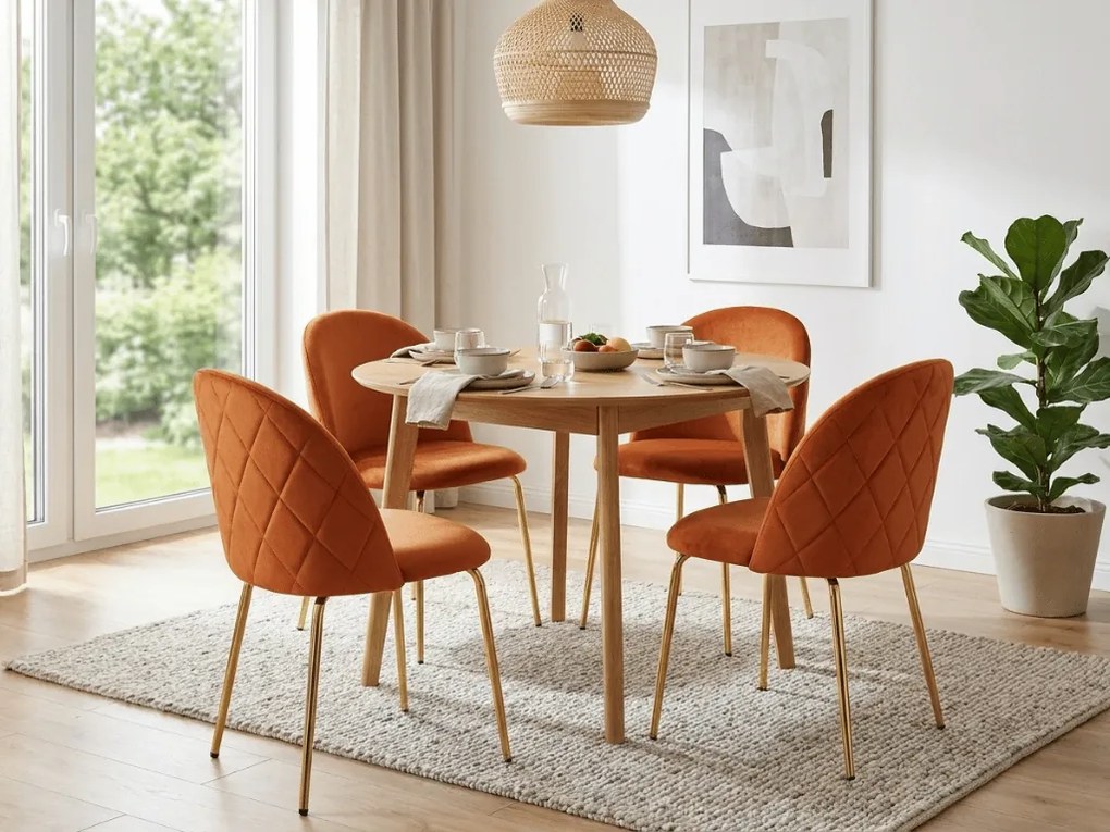 Scaun bucatarie INCA VELVET din catifea cu picioare aurii, teracota