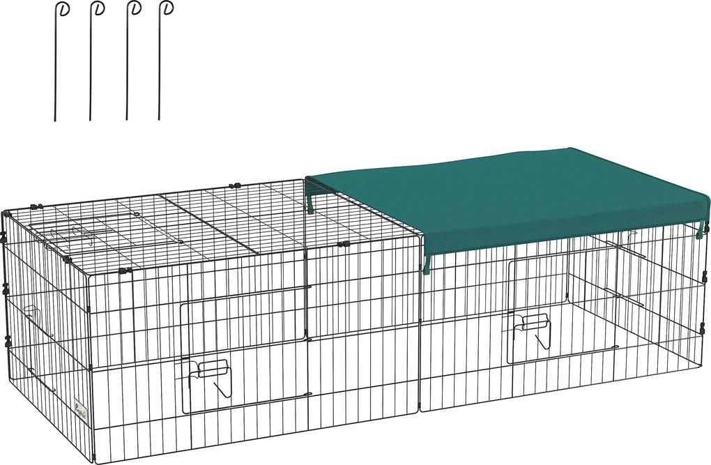 PawHut Habitat pentru Animale Mici, Tarc Sigur pentru Pui, Iepuri, Chinchilla, cu Acoperiș, 185x75x50 cm, Verde | Aosom Romania