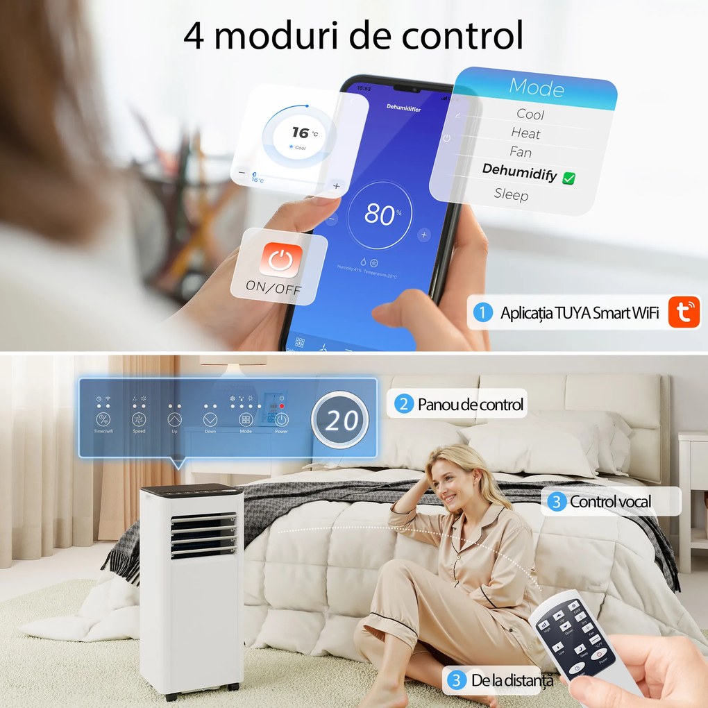 HOMCOM Climatizator Portabil Aparat de Aer Condiționat 9000 BTU Mobil | Aosom Romania